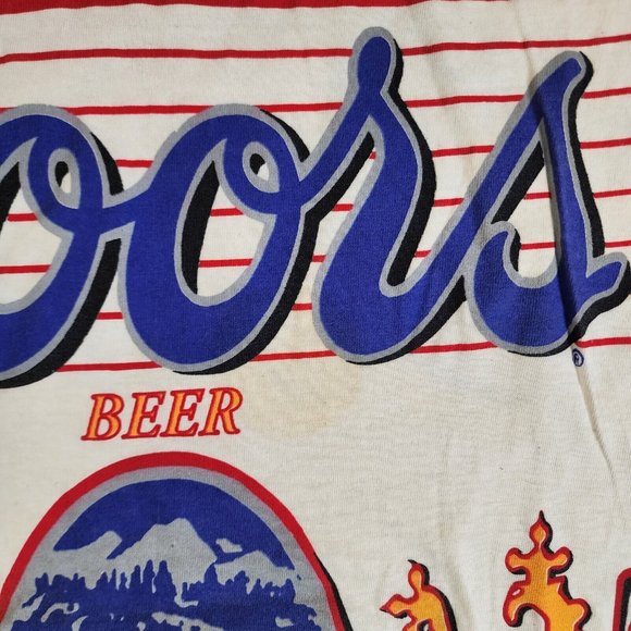 VINTAGE DS COORS T-SHIRT L FRONT AND BACK AOP - BEER LOGO SCRIPT - 1992 90'S - Picture 5 of 11